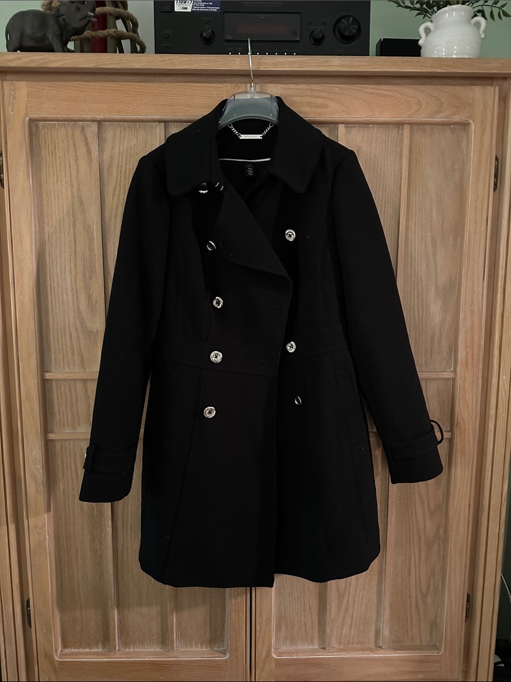 White House Black Market Women's Black Double-Breasted coat 31 inches long